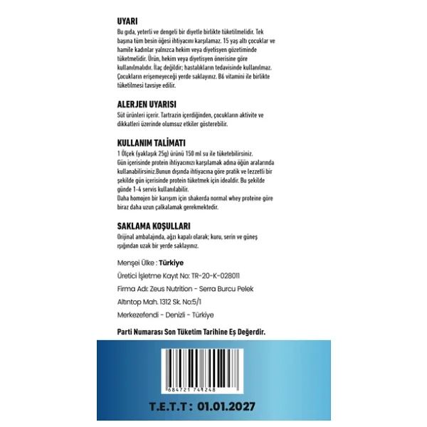 Zeus Nutrition Protein Meal 400 Gr Öğün Tozu - Görsel 3