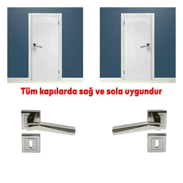 Kare Rozetli Oda Kapı Kolu Sağa Ve Sola Uygun Nikel İnox 1 Takım - Görsel 4