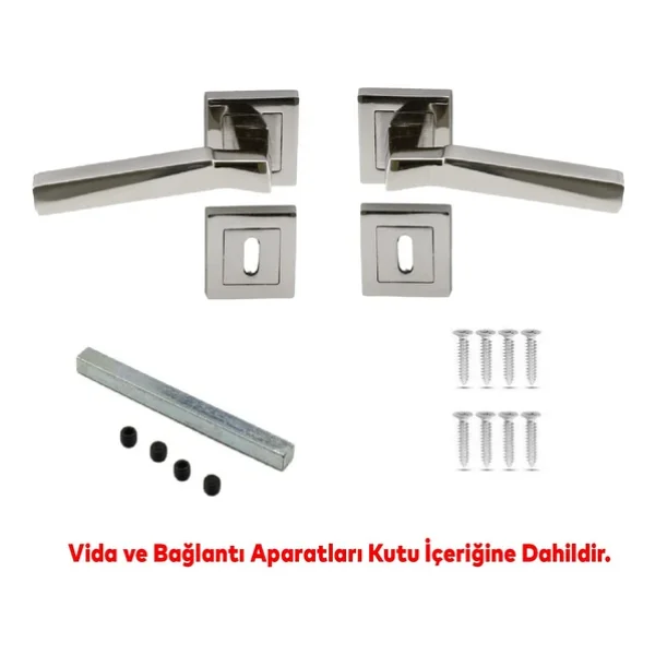 Kare Rozetli Oda Kapı Kolu Sağa Ve Sola Uygun Nikel İnox 1 Takım - Görsel 3