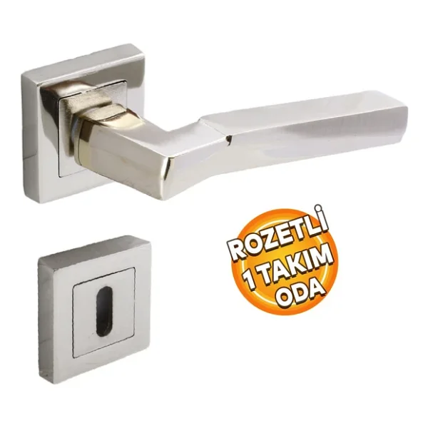 Kare Rozetli Oda Kapı Kolu Sağa Ve Sola Uygun Nikel İnox 1 Takım - Görsel 5
