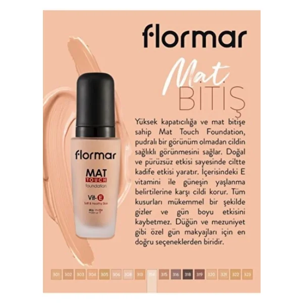 Flormar Perfect Coverage Mat Touch 314 Light Beige 30 Ml Likit Fondöten - Görsel 6