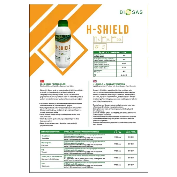 Biosas H-Shield 1 Lt İkincil Ve İz Element Katkılı Sıvı Organomineral Gübre - Görsel 2