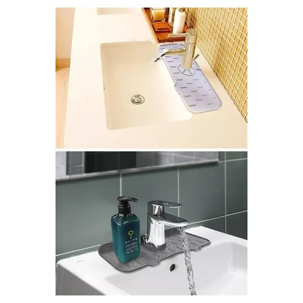Ollevra Lavabo İçin Musluk Sapı Damlama Tutucu Raf Mutfak Tezgahı Sıçrama Koruma Silikon Esnek Mat - Görsel 10