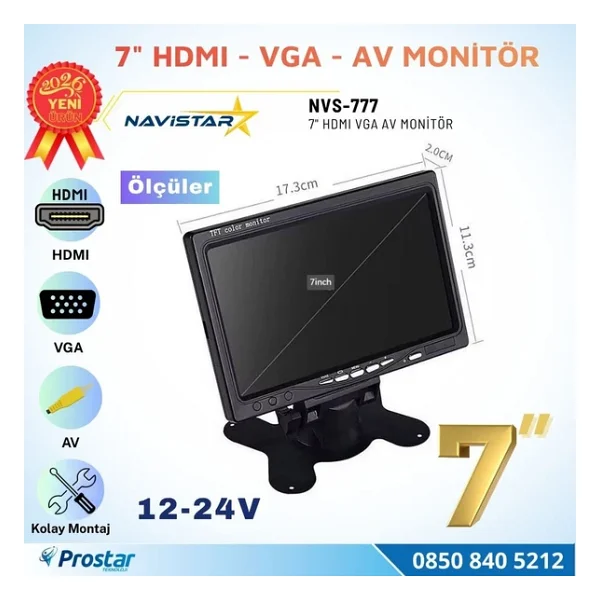 Araç İçi Monitör 7" Vga - Hdmı - Av Girişli Tft Lcd Ekran - Görsel 5
