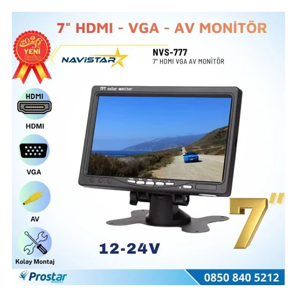 Araç İçi Monitör 7" Vga - Hdmı - Av Girişli Tft Lcd Ekran - Görsel 4