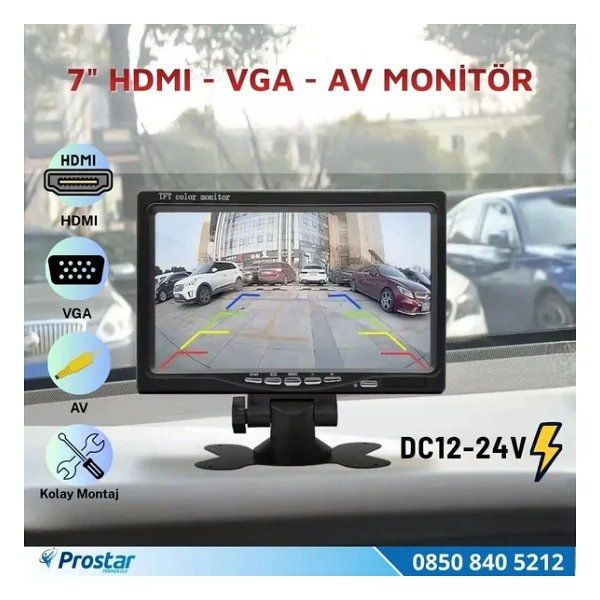 Araç İçi Monitör 7" Vga - Hdmı - Av Girişli Tft Lcd Ekran - Görsel 6