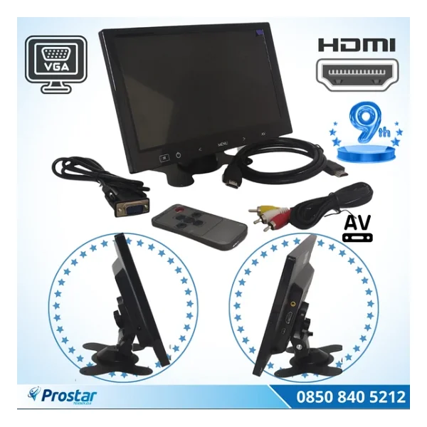 Araç İçi Monitör 9" Vga - Hdmı - Av Girişli Tft Lcd Büyük Ekran - Görsel 3