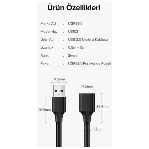 Ugreen 10315 1.5 M USB 2.0 Uzatma Kablosu - Görsel 10