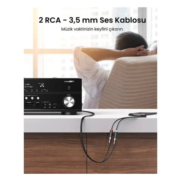 Ugreen 3.5mm Erkek - 2 Rca Dişi Jaklı Stereo Ses Kablosu Y Adaptörü Altın Kaplama Kulaklık Kablosu, 25cm, 10547 - Görsel 8
