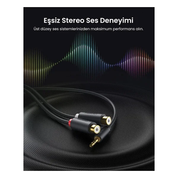 Ugreen 3.5mm Erkek - 2 Rca Dişi Jaklı Stereo Ses Kablosu Y Adaptörü Altın Kaplama Kulaklık Kablosu, 25cm, 10547 - Görsel 6