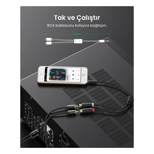 Ugreen 3.5mm Erkek - 2 Rca Dişi Jaklı Stereo Ses Kablosu Y Adaptörü Altın Kaplama Kulaklık Kablosu, 25cm, 10547 - Görsel 7