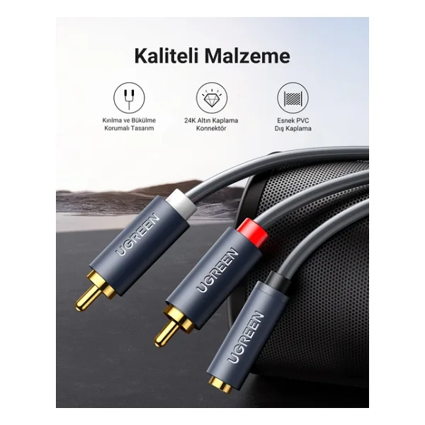 Ugreen 3.5 Mm Jack Girişi Aux To 2 Rca Ses Aktarma Kablosu 1 Metre, 10588 - Görsel 6