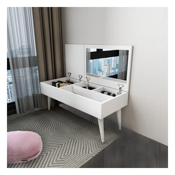 Arnetti Riva Aynalı Makyaj Masası Makyaj Organizer, Beyaz - Riva - Görsel 5