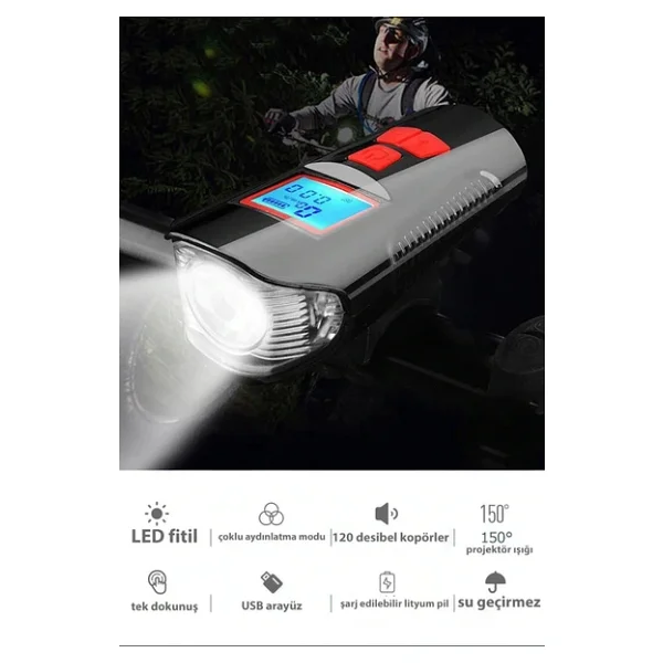 Dailytech Bisiklet Işık Korna Lcd Hız Göstergesi Su Geçirmez Fener - Görsel 6