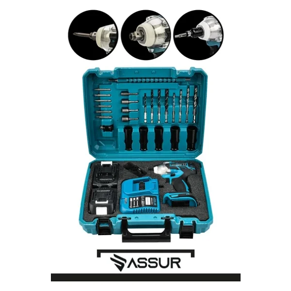 Assur 21 V 3ah Professional Somun Sökme Şarjlı Darbeli Matkap Vidalama Set - Görsel 4