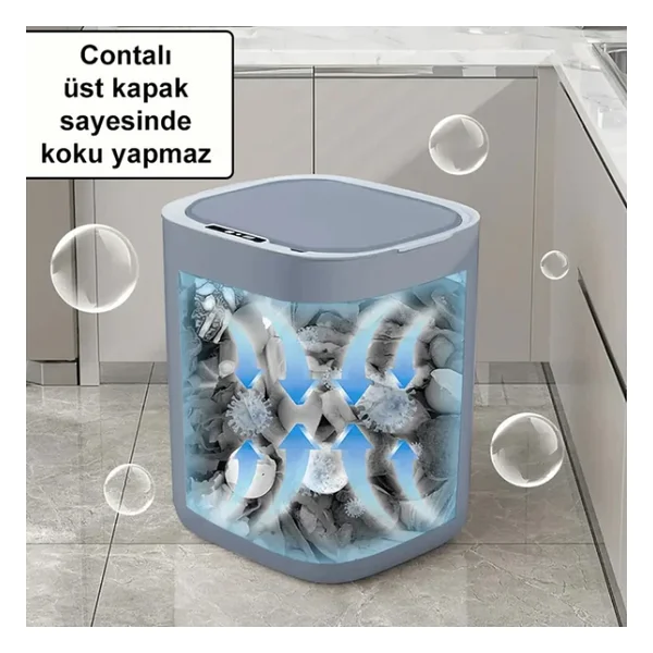 Greentech Sensörlü 28 Litre Çöp Kovası (Şarj Edilebilir Lityum Pilli) / Gt-Sc07 Gri - Görsel 7