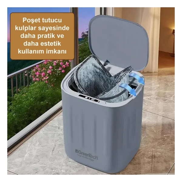 Greentech Sensörlü 28 Litre Çöp Kovası (Şarj Edilebilir Lityum Pilli) / Gt-Sc07 Gri - Görsel 5
