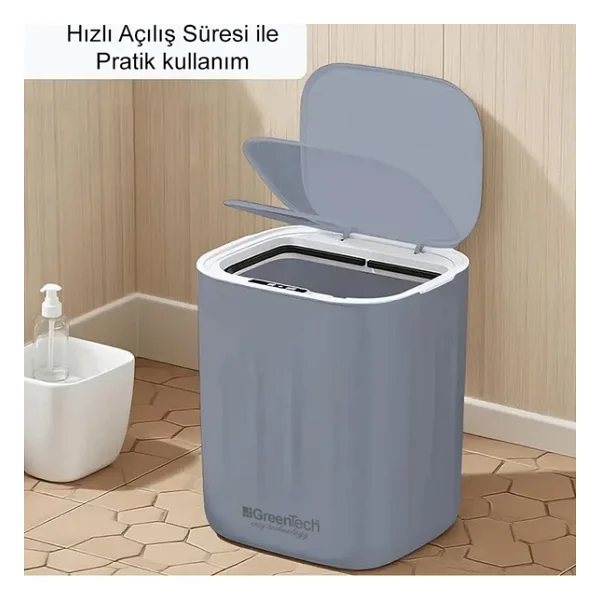 Greentech Sensörlü 28 Litre Çöp Kovası (Şarj Edilebilir Lityum Pilli) / Gt-Sc07 Gri - Görsel 3
