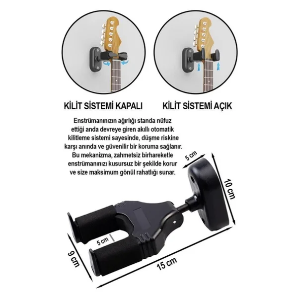 Lastvoice Gpr-654 Yüksek Kalite Otomatik Kilitli Gitar Duvar Askısı Standı Aparatı - Görsel 4