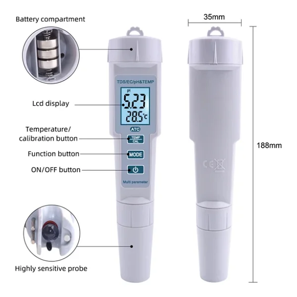 Aek-Tech Ph-686 4'ü 1 Arada Ph Metre Tds Ec Ve Sıcaklık Ölçer - Görsel 8