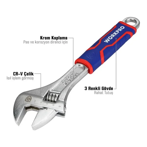 Workpro Wp272013 300mm Cr-V Profesyonel Kurbağacık Anahtar - Görsel 4