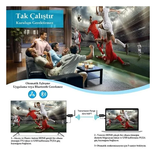 Pm-19864 5.8g Kablosuz Hdmı Görüntü Aktarıcı 50 Metre Wireless Uzatıcı - Görsel 5