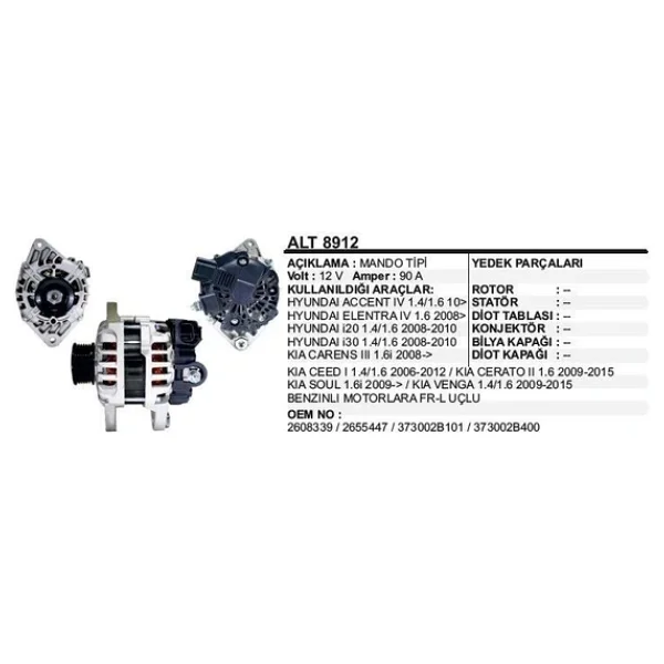 Remark Alternatör Mando 12V.90a Hyundaı I20/I30/Accent Iv 1,4 2011>