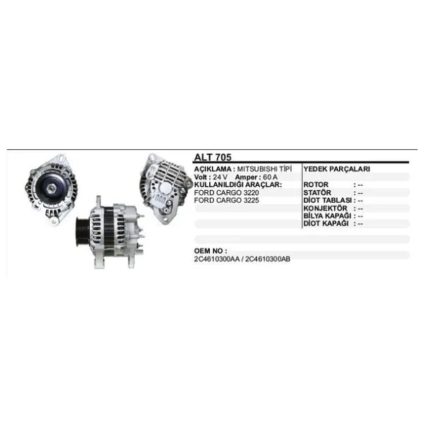 Dodo Alternatör 24V 60 A Ford Kargo 3225 / 3227 Mıtsubıshı Tip