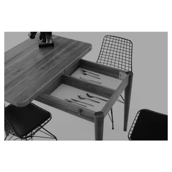 Zerenland Zeren877 Açılır Gizli Bölmeli Yemek Masası Garda Ceviz 70x110cm - Görsel 6