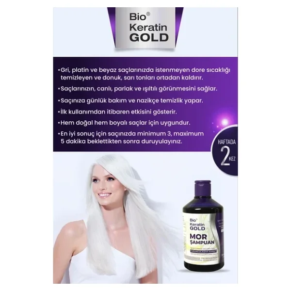 Bio Keratin Gold Mor Şampuan - Boyalı Saçlar İçin Turunculaşma Karşıtı Ve Renk Koruyucu, 500 Ml, Bitkisel Formül, Paraben İçermez - Görsel 3
