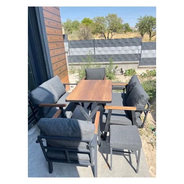 Kırlenta 2 2 1 1 + 2 Adet Puf Antrasit Yemek Masası Bahçe Takımı Balkon Takımı Bahçe Seti Oturma Grubu - Görsel 4