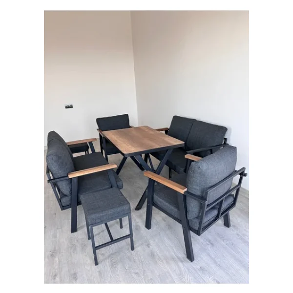 Kırlenta 2 2 1 1 + 2 Adet Puf Antrasit Yemek Masası Bahçe Takımı Balkon Takımı Bahçe Seti Oturma Grubu - Görsel 5