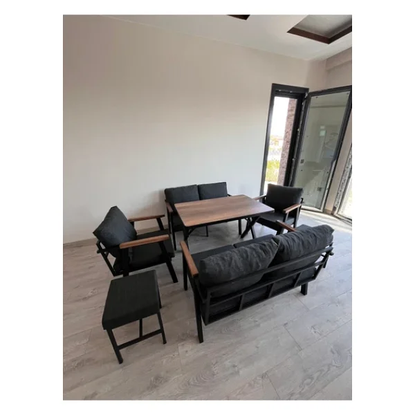 Kırlenta 2 2 1 1 + 2 Adet Puf Antrasit Yemek Masası Bahçe Takımı Balkon Takımı Bahçe Seti Oturma Grubu - Görsel 6