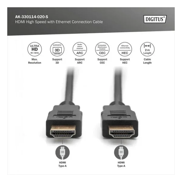 Digitus Ak-330114-020-S Full HD 2 M Hdmı Kablo - Görsel 3