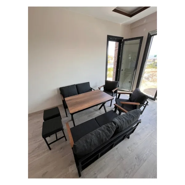 Kırlenta 2 2 1 1 + 2 Adet Puf Antrasit Yemek Masası Bahçe Takımı Balkon Takımı Bahçe Seti Oturma Grubu - Görsel 7