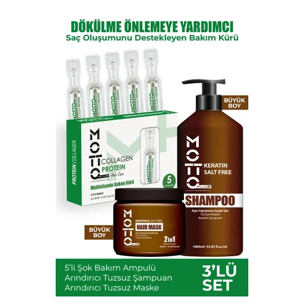 Motto Plus Professional 3'lü Set Dökülme Önleyici Ve Saç Oluşumunu Destekleyen Şok Bakım Seti - Görsel 3
