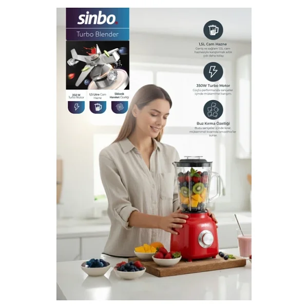 Sinbo Shb-7516 1000 W Kırmızı Smoothie Blender - Görsel 5