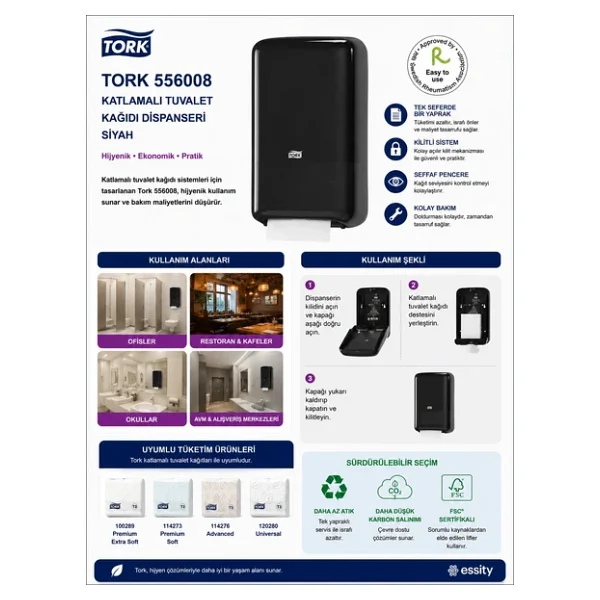 Tork 556008 Katlamalı Tuvalet Kağıdı Dispanseri Siyah - Görsel 3