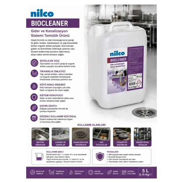 Nilco 32001672 Bio Cleaner Gider Ve Kanalizasyon Sistemi Temizlik Ürünü 5 L - Görsel 4