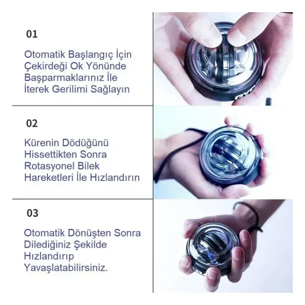 Gyro Ball El Bilek Egzersiztopu Otomatik Jiroskop Kol Kuvvet Spor Ekipmanı (2818) - Görsel 5