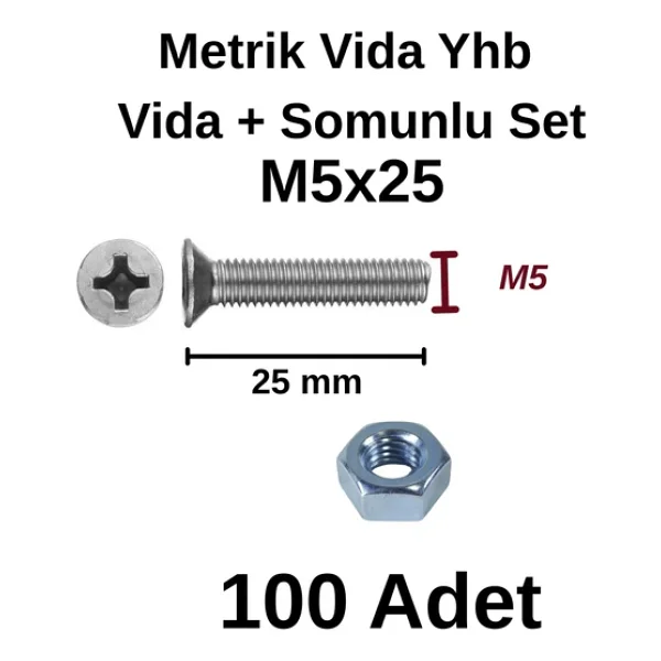 Tuğra Hırdavat M5x25mm Metrik Vida Yhb - Somunlu 100'lü Takım - Görsel 5