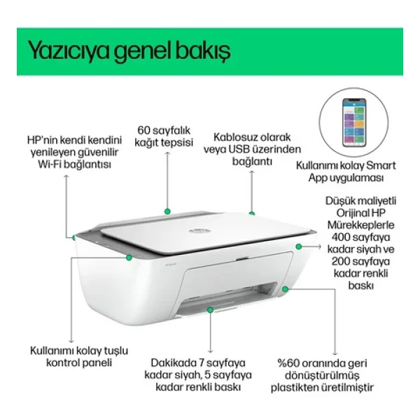 Hp Deskjet 2876 6w7e6c Wi-Fi Renkli Çok Fonksiyonlu Mürekkep Püskürtmeli Yazıcı - Görsel 5