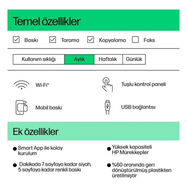 Hp Deskjet 2876 6w7e6c Wi-Fi Renkli Çok Fonksiyonlu Mürekkep Püskürtmeli Yazıcı - Görsel 7