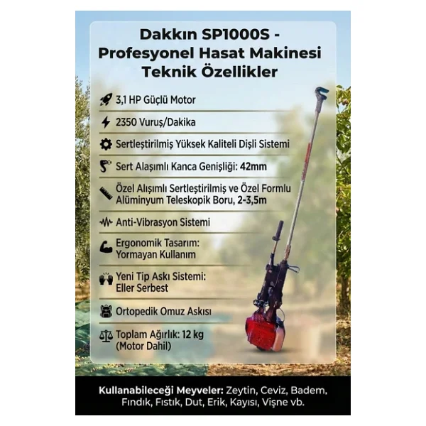 Dakkin Sp1000s - Zeytin,Ceviz,Badem,Fındık Hasat Makinası 3.1 Hp Benzinli Siyah - Görsel 3