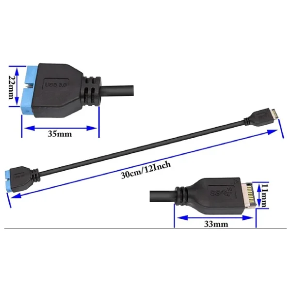 5076 USB 3.1 Type-E Male To USB 3.0 19 20 Pin Dişi Uzatma Kablosu - Görsel 4