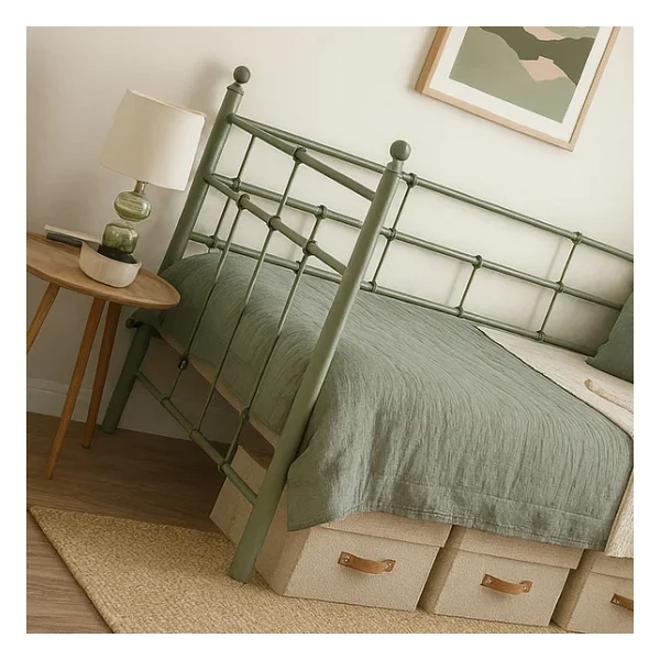 Unimet Lalas Daybed Tek Kişilik Sedir Metal Karyola 90x200 Yeşil (AHŞAP LATALI) - Görsel 2