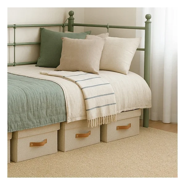 Unimet Lalas Daybed Tek Kişilik Sedir Metal Karyola 90x200 Yeşil (AHŞAP LATALI) - Görsel 3