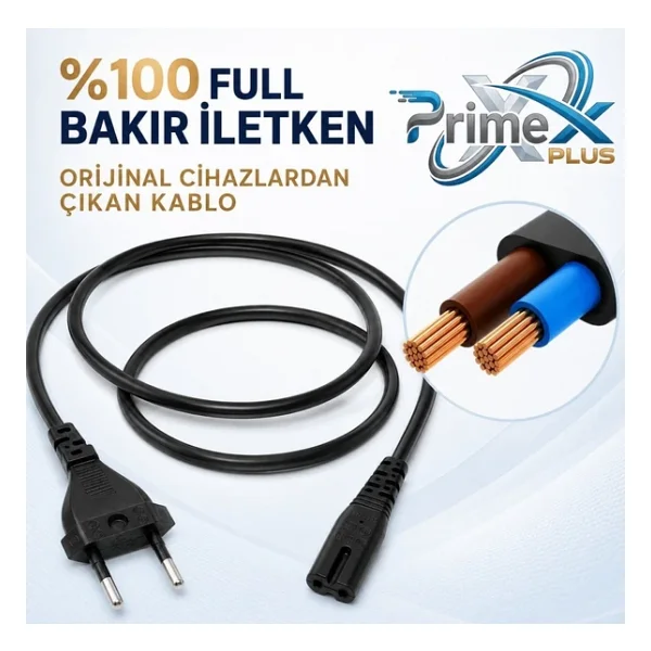 Primex Px-Typ18 1.8 Metre Original C7 Euro Teyip Power Kablosu, 2 Pin Sekiz Tip TV Güç Kablosu, PS5 PS4 PS3 Xbox Series LED TV Radyo Teyp DVD TV Box Ve C7 Girişli Cihazlar İçin Full Bakır Power Kablo - Görsel 2