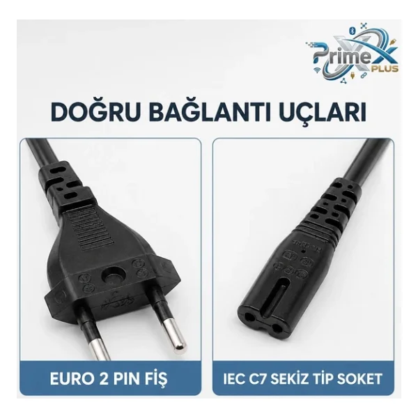 Primex Px-Typ18 1.8 Metre Original C7 Euro Teyip Power Kablosu, 2 Pin Sekiz Tip TV Güç Kablosu, PS5 PS4 PS3 Xbox Series LED TV Radyo Teyp DVD TV Box Ve C7 Girişli Cihazlar İçin Full Bakır Power Kablo - Görsel 6