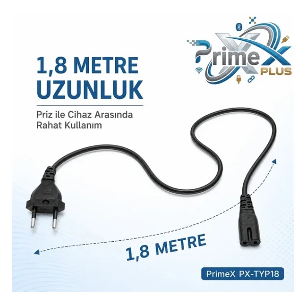 Primex Px-Typ18 1.8 Metre Original C7 Euro Teyip Power Kablosu, 2 Pin Sekiz Tip TV Güç Kablosu, PS5 PS4 PS3 Xbox Series LED TV Radyo Teyp DVD TV Box Ve C7 Girişli Cihazlar İçin Full Bakır Power Kablo - Görsel 5